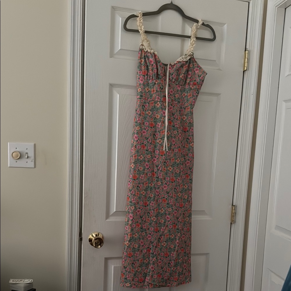 SHEIN Red and White Spaghetti Strap Slip Midi Dress